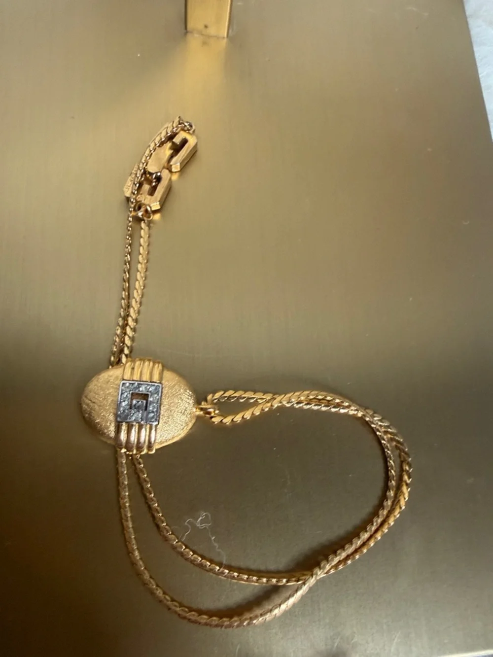 Givenchy Gold-Tone Pendant Necklace with Textured Medallion Diamond Like stones - Picture 4 of 4